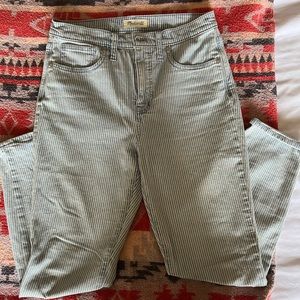 Madewell 10” High Rise Skinny Crop in Blue Pinstripe